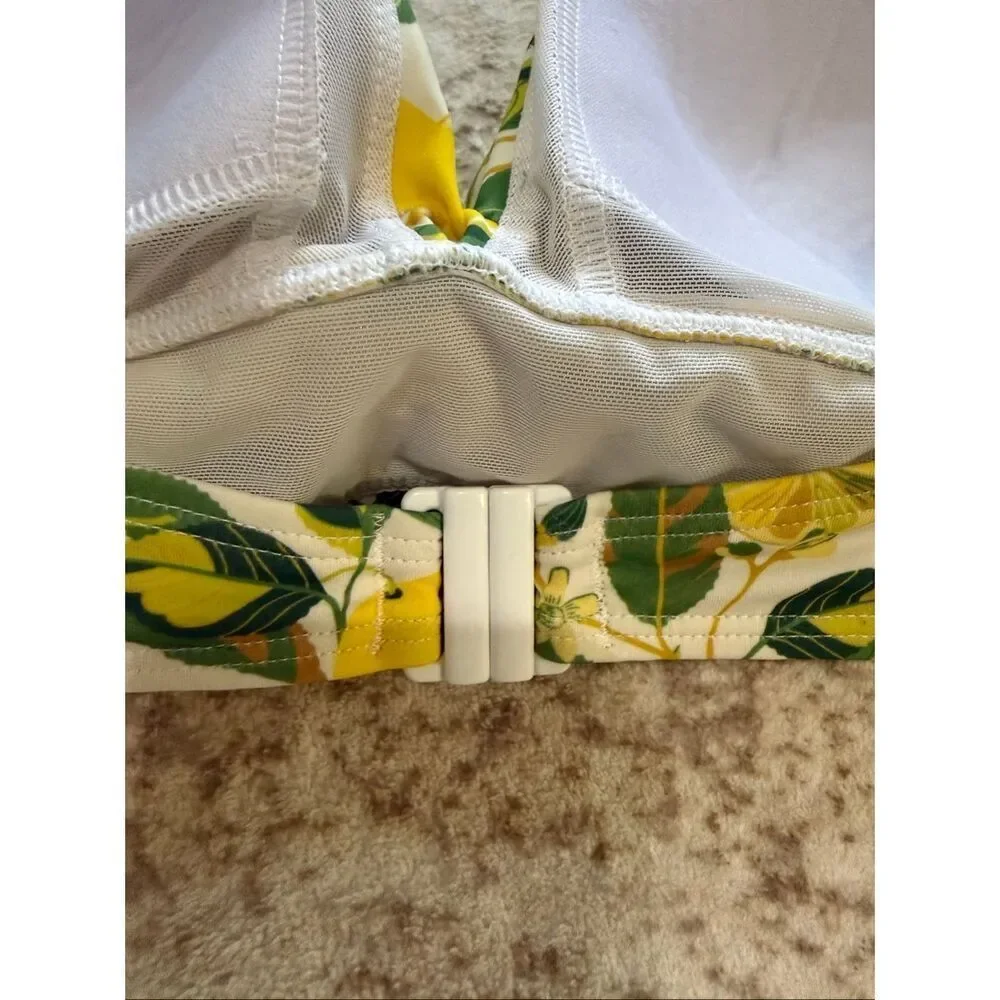 Boden Womens Lemon Print Halter Twist Front Bikini Top Yellow Green Size 16-18